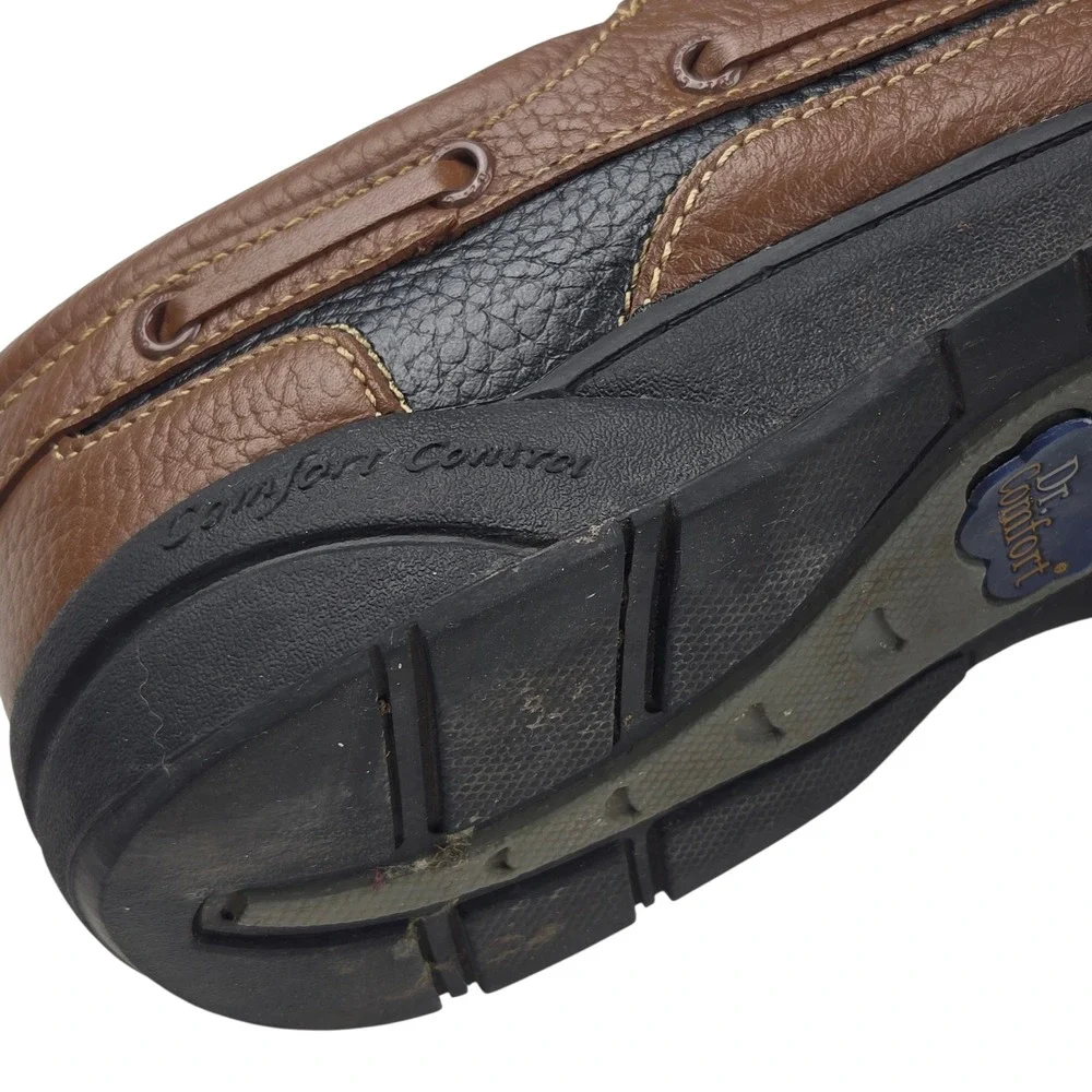 Dr. Comfort Mike Boat Shoes 8660 10.5W Brown Black Leather Therapeutic Loafers